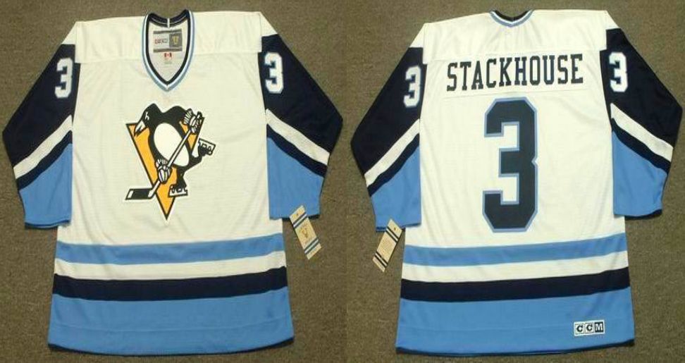 2019 Men Pittsburgh Penguins #3 Stackhouse White blue CCM NHL jerseys->pittsburgh penguins->NHL Jersey